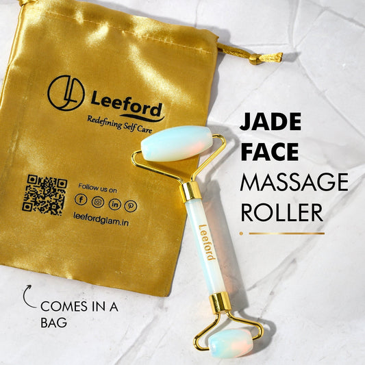 Jade Roller, Face & Neck Massage Tool, Reduces Puffiness, Wrinkles & Improves Skin Elasticity - Leeford Glam