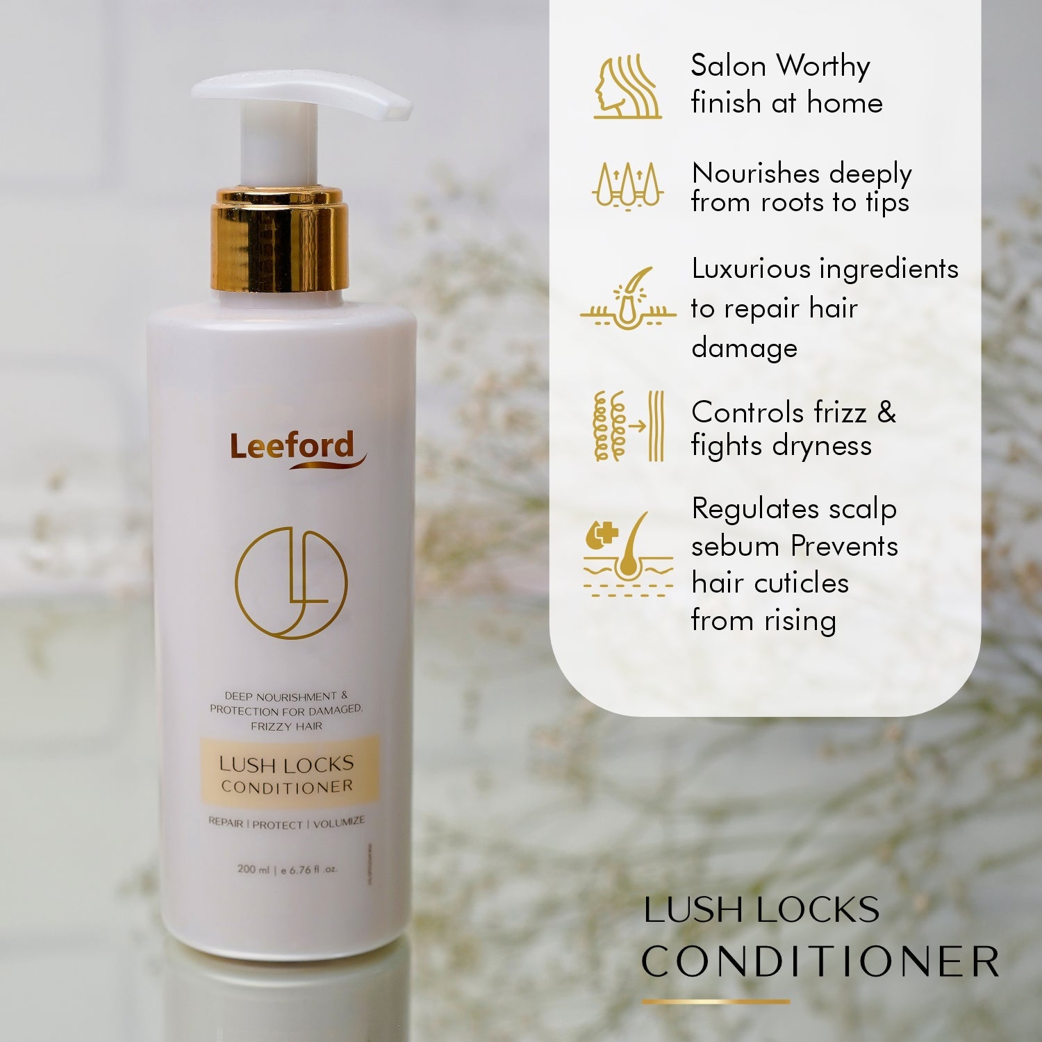 Yuzu Ceramide & Herbal Lush Lock Extract Conditioner: Strength & Vitality for Smooth, Silky Hair. - Leeford Glam